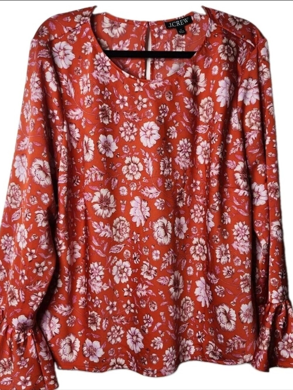 J. Crew Red Floral Long Sleeve Blouse
